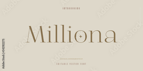 Milliona gold text elegant alphabet letters font template. Typography luxury classic lettering serif fonts decorative for logo wedding vintage retro concept. vector illustration