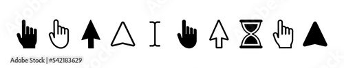 Set of computer cursor vector icons. Computer mouse, arrow, hourglass and finger. Vector 10 Eps.