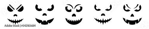 Set of scary face vector icons. Halloween ghost. Horror face. Spooky monster. Nightmare mask. Halloween pumpkin skull. 