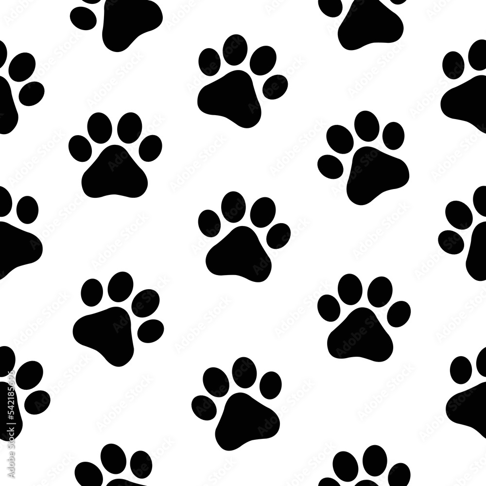 Cat paw, fish bone Seamless Pattern of Black Heads of Cats white ...