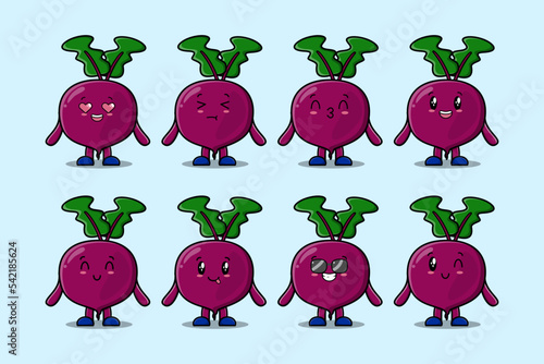 Set kawaii Beetroot cartoon character with different expressions cartoon face vector illustrations