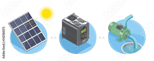 solar cell farming icon symbol system farm concept inverter water pump component isometric isolated vector