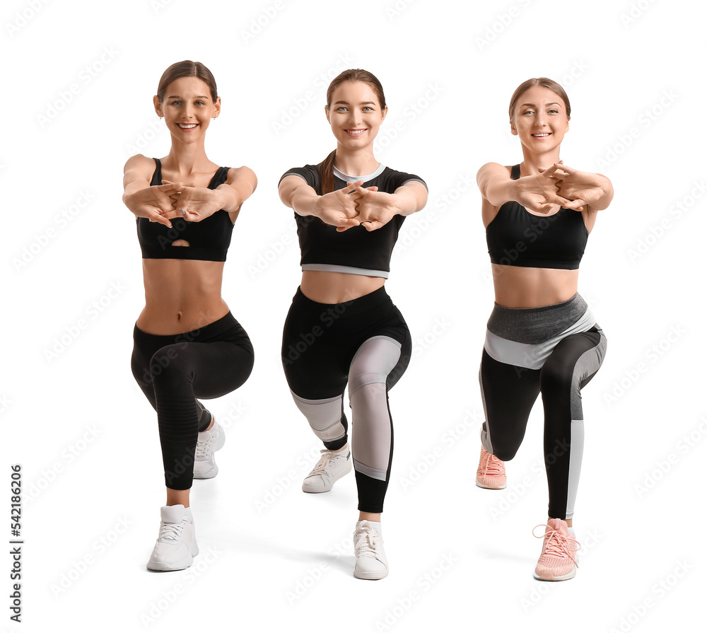 Sporty young women on white background Sporty young women on white background