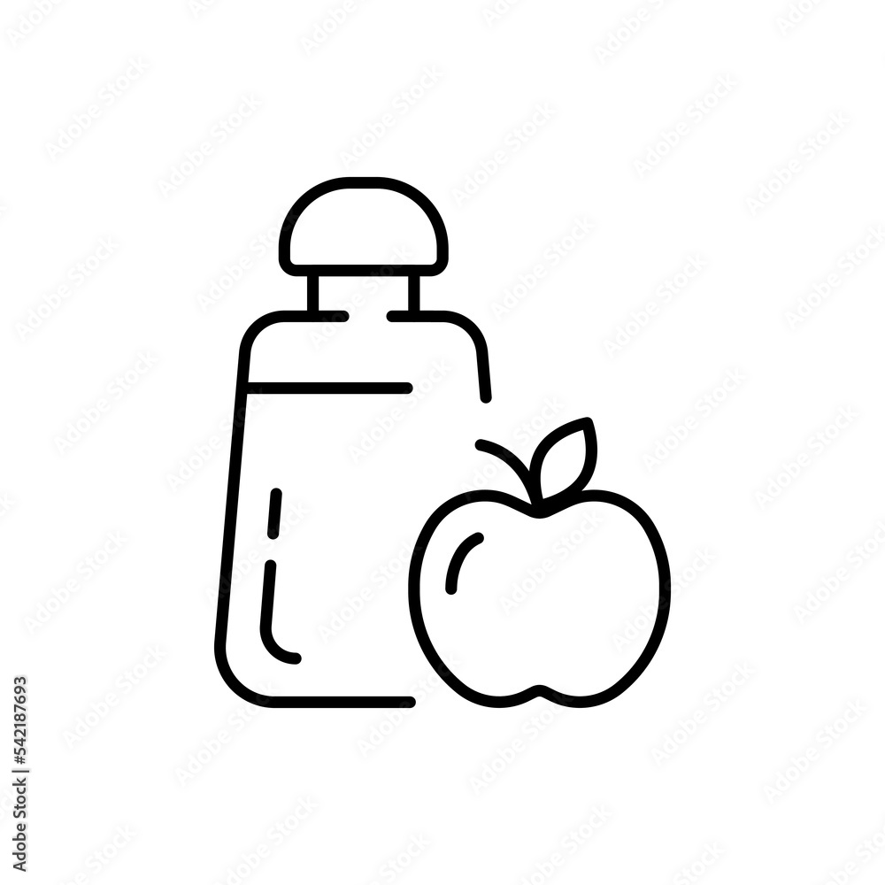 Salt shaker with apple line icon. Sugar, Sweetness, sugar cubes, tea, saucepan, cup, diabetes, sugar bowl, flour. Dessert concept. Vector black line icon on a white background Salt shaker with apple line icon. Sugar, Sweetness, sugar cubes, tea, saucepan, cup, diabetes, sugar bowl, flour. Dessert concept. Vector black line icon on a white background