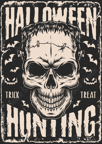 Halloween hunting poster vintage monochrome