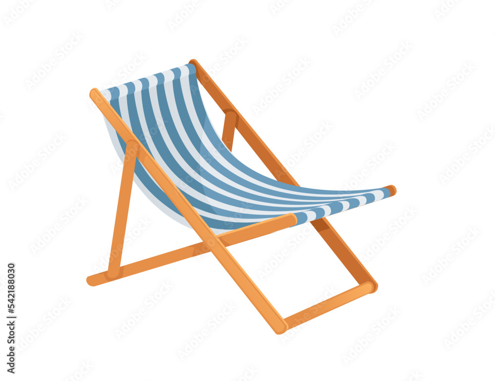 Wooden chaise lounge summer beach furniture vector illustration isolated on white background