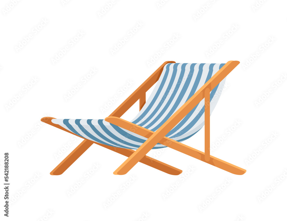 Wooden chaise lounge summer beach furniture vector illustration isolated on white background