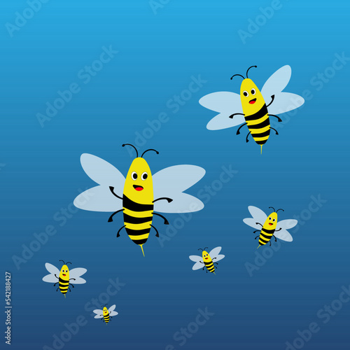 illustration honey bee, bee design vector set cute bee animal cartoon, simple vector illustration Cartoon Funny Black Yellow Striped Bee Vector Collection   © RSLN