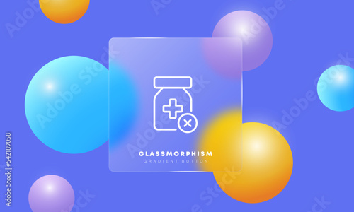 Pill remider with cross line icon. Pills, pharmacy, drug, prescription, laboratory, test tubes, treatment, illness, Bad is not a drug. Health care concept. Glassmorphism. Vector line icon for Business photo