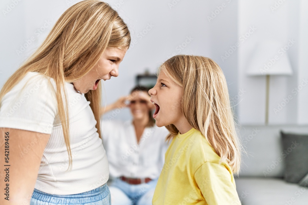 Mother and daughters screaming and fighting for sisters problem at home