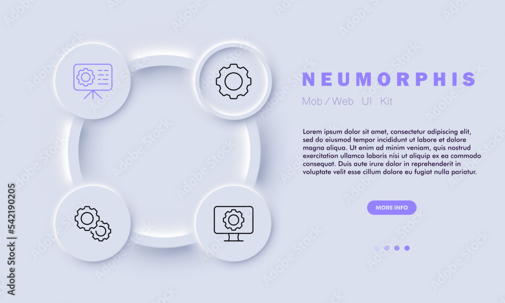 Naklejka premium Settings with gears line icon. Control panel, cube, scroll, book, instruction, website, tune, install, adjust, configuration file, configuration. Setup concept. Neomorphism style. Vector line icon