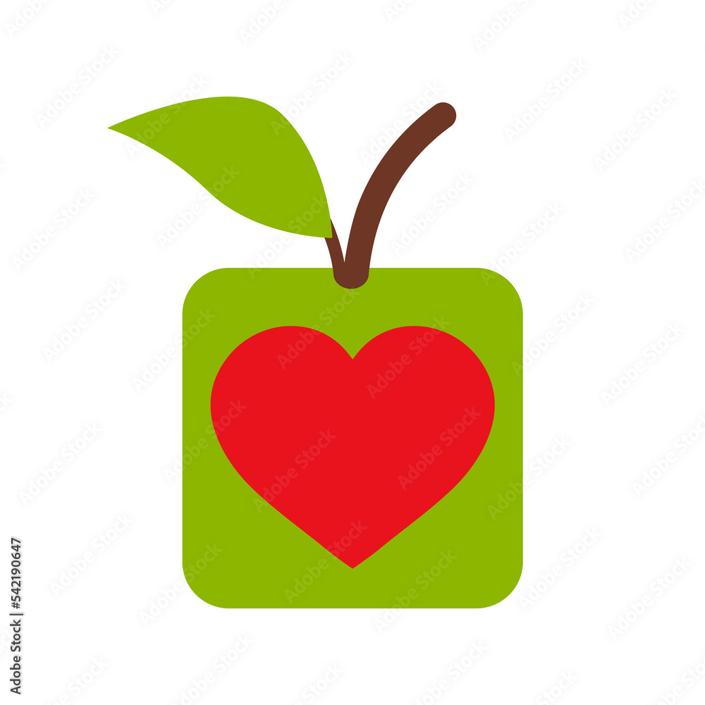 Square apple fruit with a heart inside. Abstract vector logo and icon. Square apple fruit with a heart inside. Abstract vector logo and icon.
