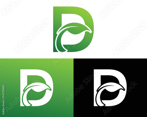 Abstract letter D green leaf logo