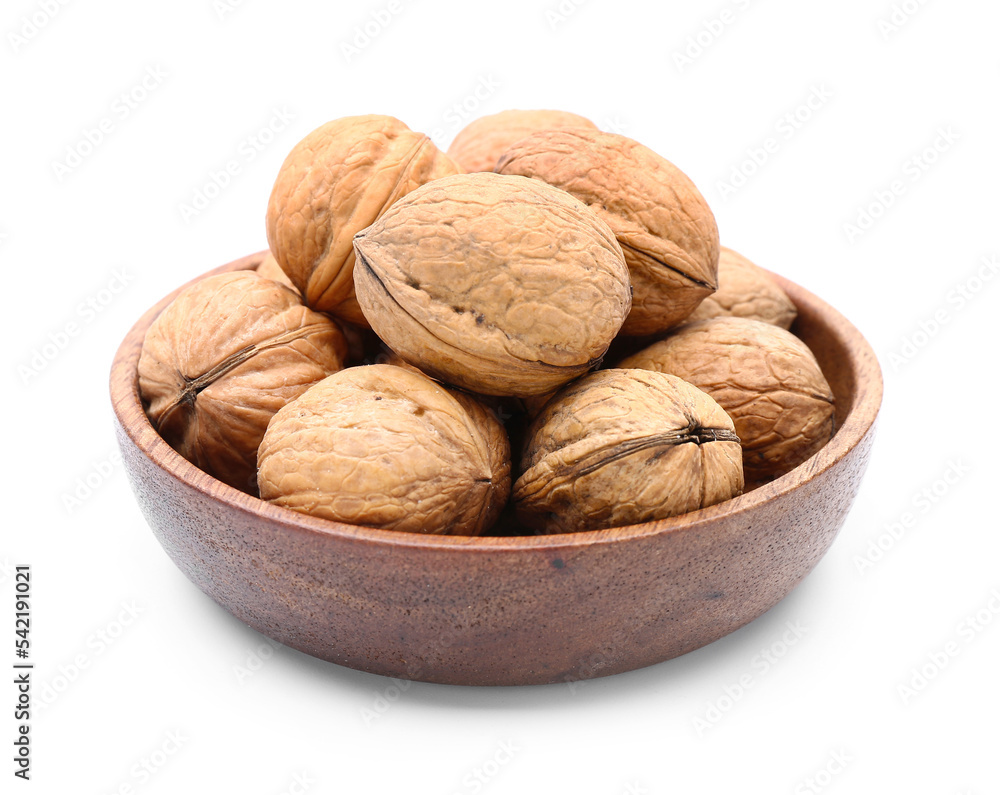 Bowl of walnuts on white background Bowl of walnuts on white background