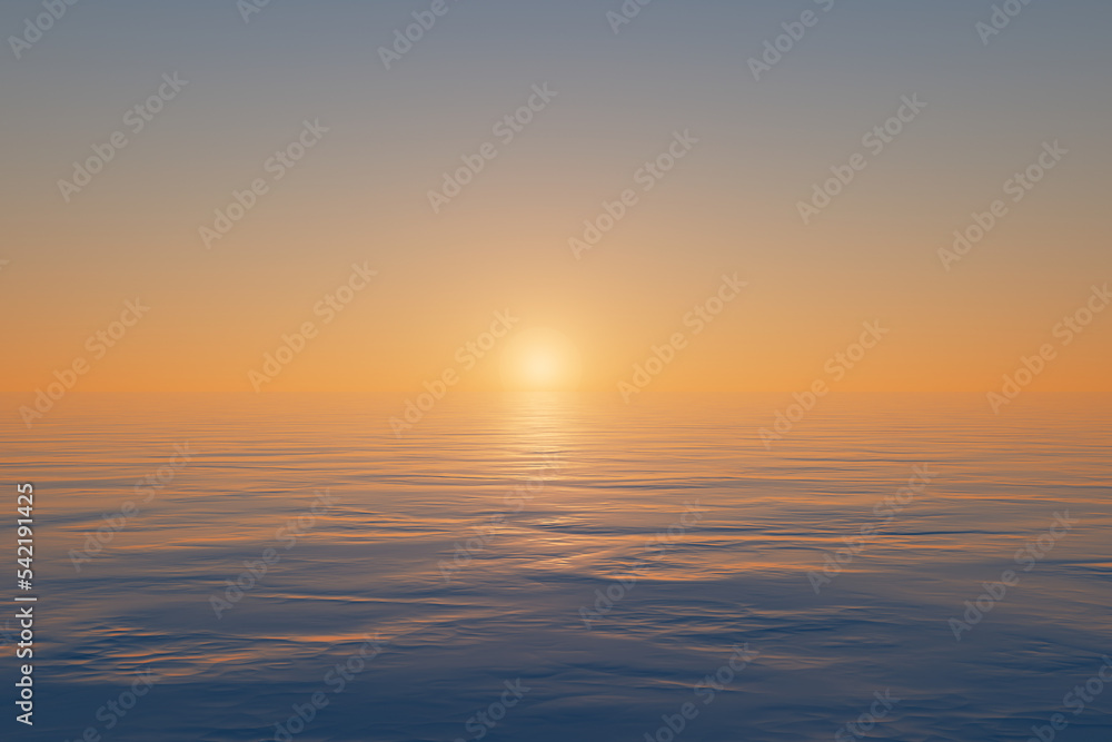 3d rendering sunset on water