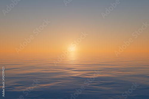 3d rendering sunset on water