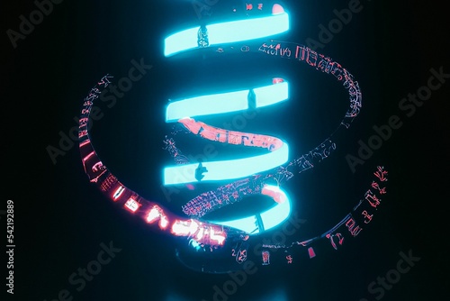 3d rendering of a DNA looking neon lamp on a table