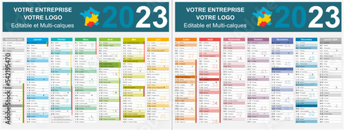 Calendrier 2023 14 mois au format 320 x 420 mm avec vacances 2023 recto verso
