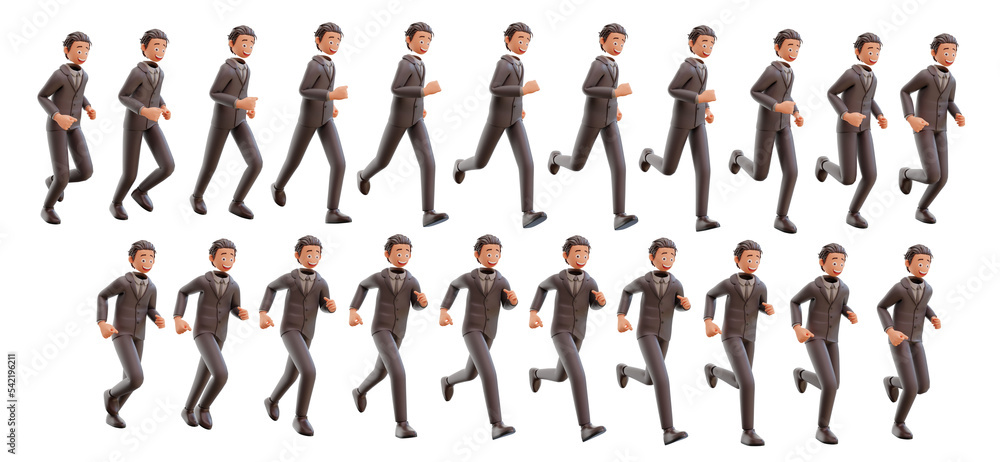 3d young bussinesman animation frames
