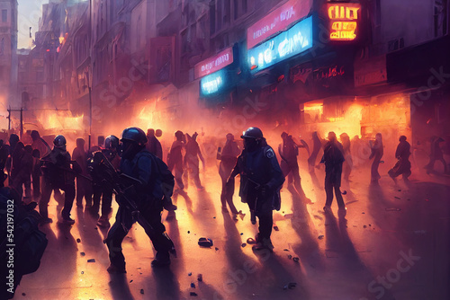 Concept art illustration of riot civil unrest protest photo