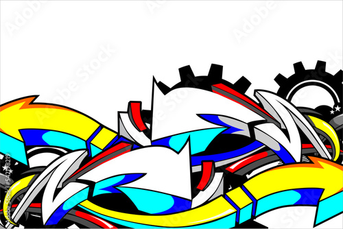 vector background design with a pattern of lines, arrows and gear looks unique and cool. with bright colors.
