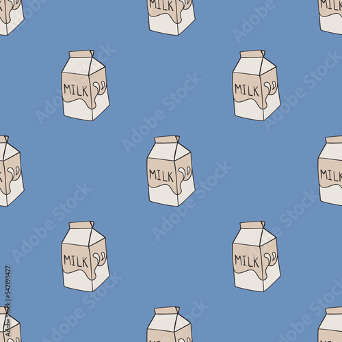 Milk pack vector seamless pattern. Cute repeat background for textile, design, fabric, cover etc.