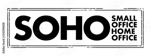 SOHO Small Office Home Office - category of business or cottage industry that involves from 1 to 10 workers, acronym text concept stamp