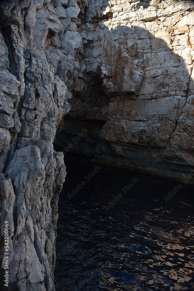 the entrance to Odysseus' cave on the island of Mljet in Croatia