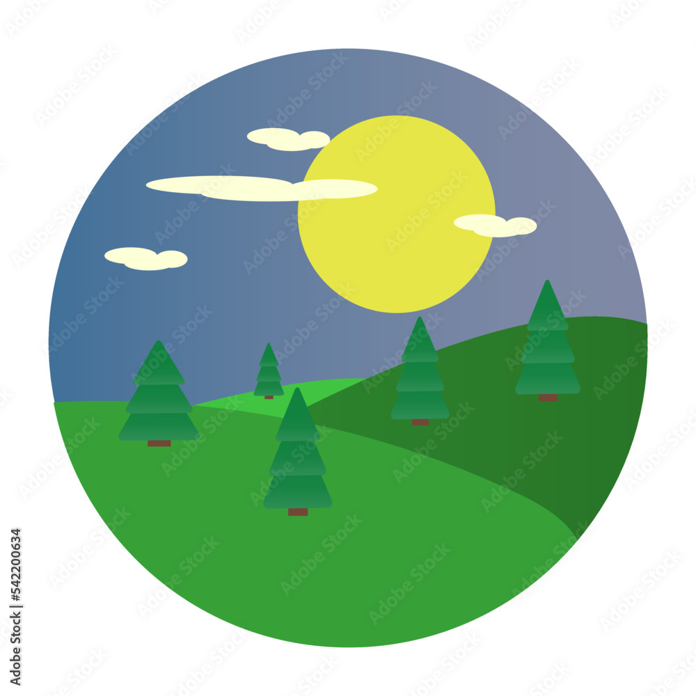 sticker with hills and fir trees
