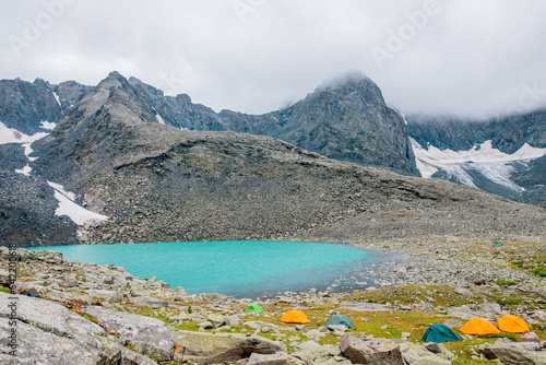 Fototapeta Naklejka Na Ścianę i Meble -  Camping near a mountain lake