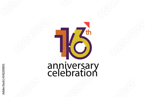 16 year anniversary celebration abstract style logotype. anniversary with purple, yellow, orange color isolated on white background, vector design for celebration, invitation, greeting card - Vector