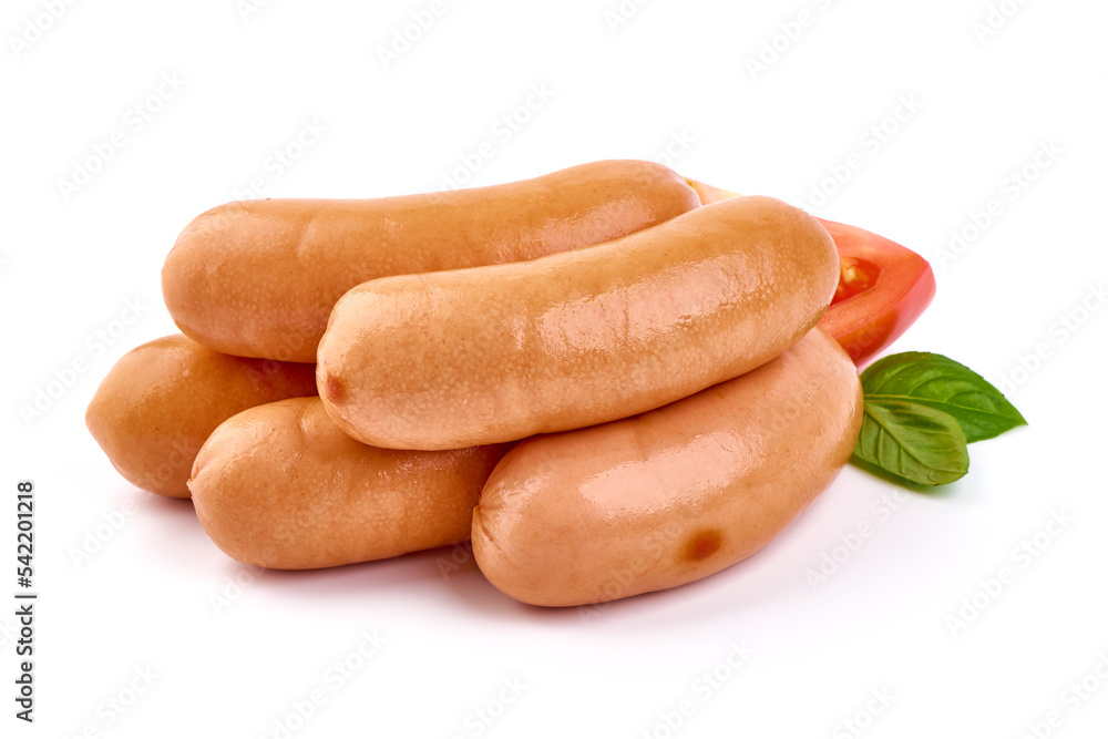 Fresh boiled sausages, isolated on white background. Fresh boiled sausages, isolated on white background.