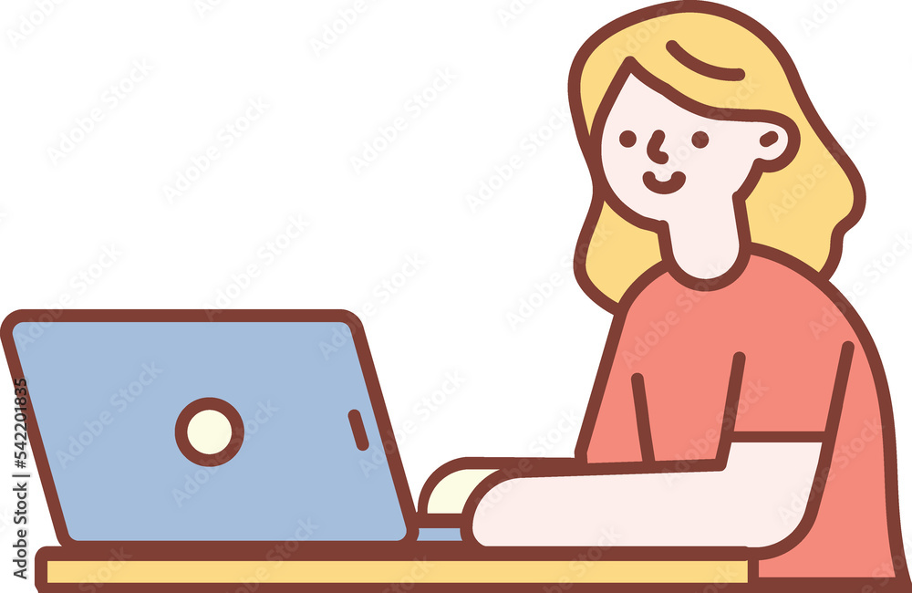 Woman working Laptop cartoon line illustration Woman working Laptop cartoon line illustration