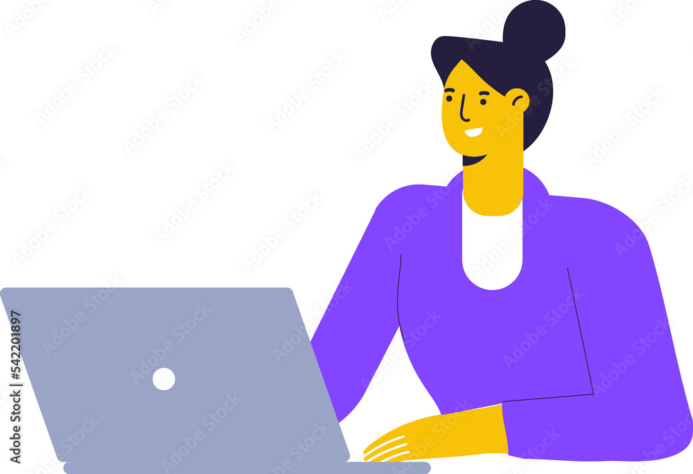 Woman working Laptop cartoon flat illustration