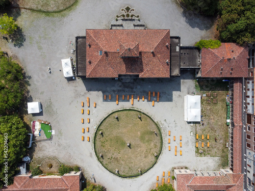 aerial view of villa Bagatti Valsecchi in the city of Varedo	 photo