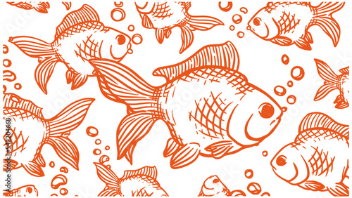 hand drawn illustration of gold fish in  aquarium. isolated vector.