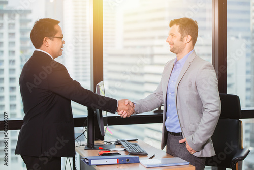 Obraz na plátne executive businessman hand shake finish dealing project business friend relation