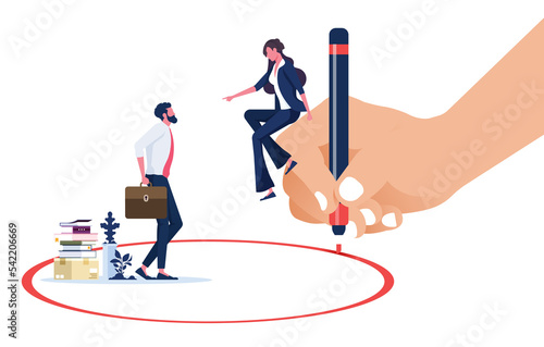 Manager drawing red circle around businesswoman-Regimentation Concept  photo