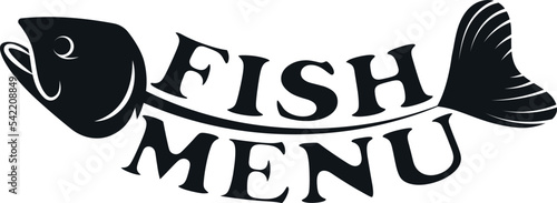 Fish silhouette and fish menu text. Design for fish dishes menu