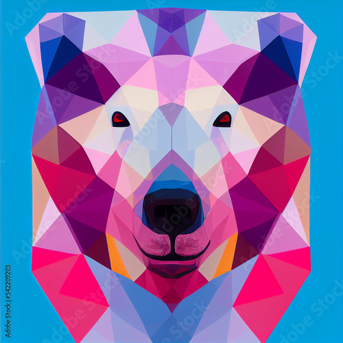 colorful white bear face head on geometric pop art style