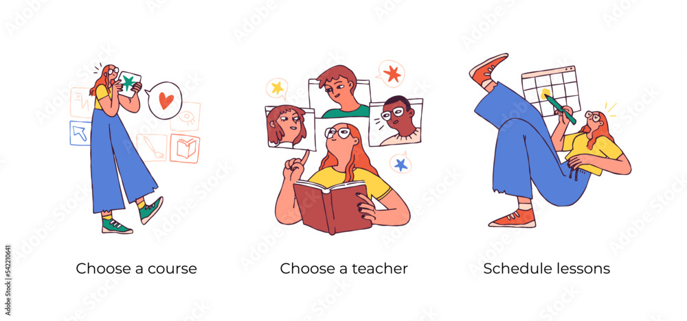Educational and Self-Development. Concept for trainings, seminars, online courses. Choose a course, Choose a teacher, Schedule lessons. Visual stories collection Educational and Self-Development. Concept for trainings, seminars, online courses. Choose a course, Choose a teacher, Schedule lessons. Visual stories collection