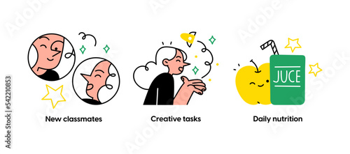 Educational and Self-Development. Concept for trainings, seminars, online courses. New classmates, Creative tasks, Daily nutrition. Visual stories collection