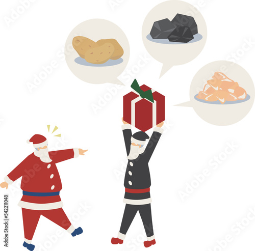 クリスマスにじゃがいも、モツ、石炭をプレゼントしに行くブラックサンタ