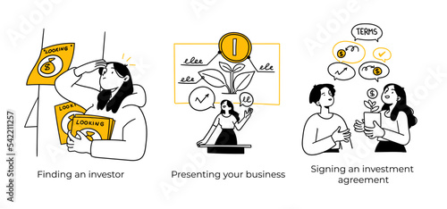 Stock trading, stakeholder, investment, analysis, trader strategy concept illustrations - abstract business concept illustrations. Finding investor, Presenting your business © stonepic