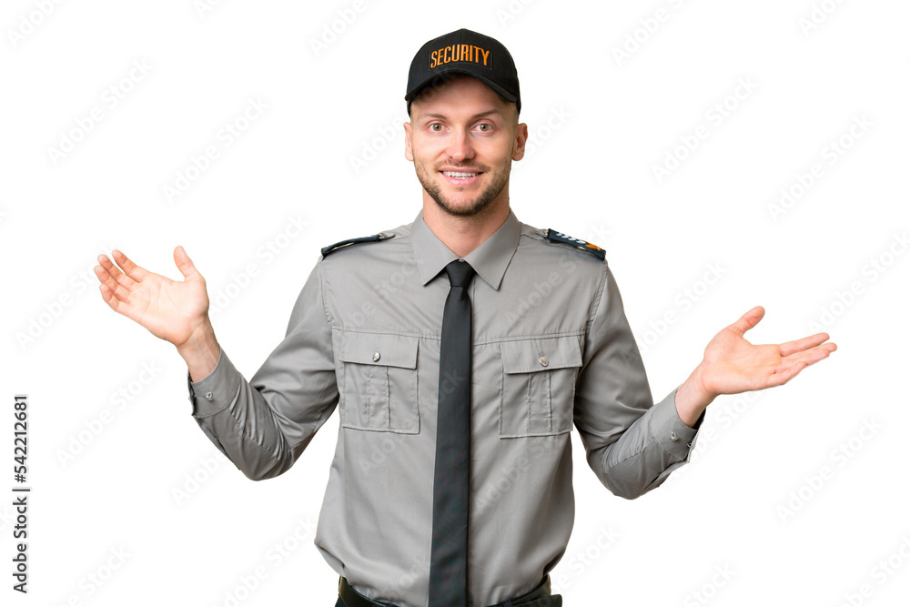 Young security caucasian man over isolated background with shocked facial expression Young security caucasian man over isolated background with shocked facial expression