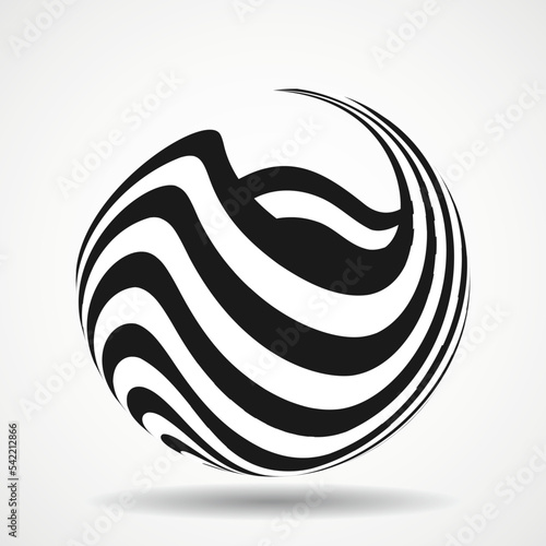 Abstract ball with black and white stripes, zebra style