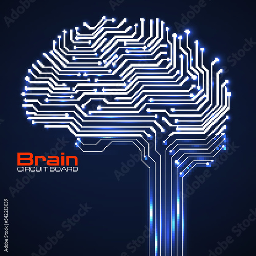 Abstract technological brain with glowing circuit board