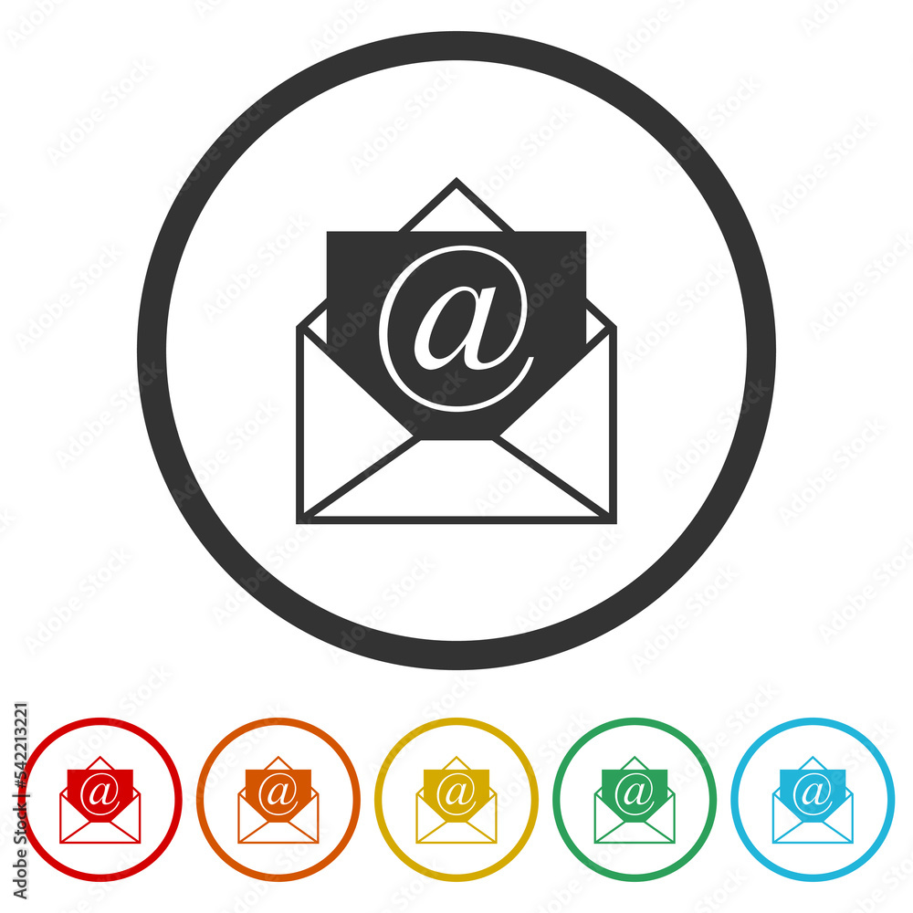 Mail letter logo design. Set icons in color circle buttons Mail letter logo design. Set icons in color circle buttons
