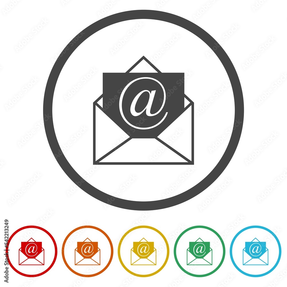 Mail letter logo design. Set icons in color circle buttons Mail letter logo design. Set icons in color circle buttons