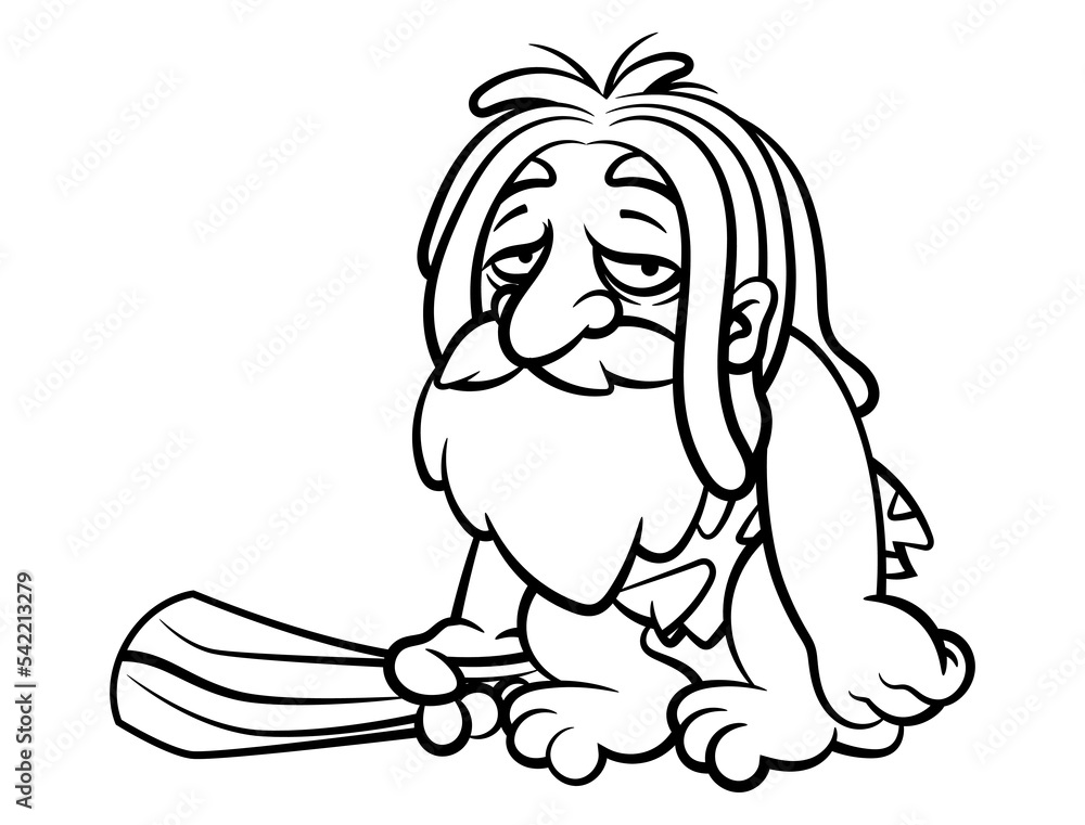 Cartoon illustration of Caveman wearing sabertooth skin outfit and ...